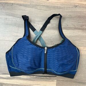 Victoria's Secret Sport Knockout Front Clasp Blue Zip Front Sports Bra Size 38DD